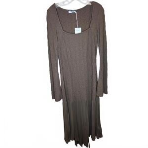 NWT NAKD Taupe Mixed Quality Pleated Midi Dress Size 40/10